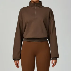 Women’s Autumn Winter Sweatshirt Cross Border Zipper Casual Loose Sportswear Windproof Warm Breathable Fitness Running Versatile