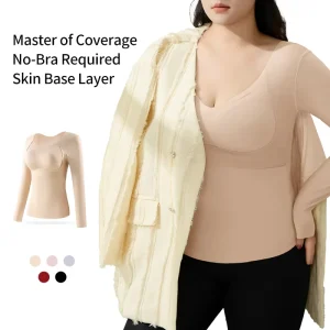 Women’s Autumn Winter Thermal Underwear Long Johns Plus Size Push Up Woven Bra One Piece Chest Pad Thin Top