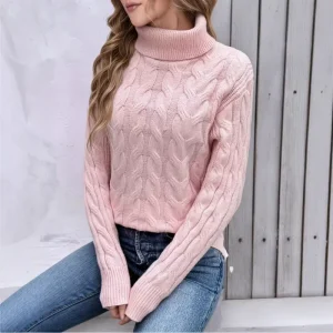 Women’s Autumn Winter Turtleneck Knit Thickened Warm Loose Fit Casual Bottoming Pullover Long Sleeve Sweaters