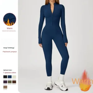 Women’s Autumn Winter Yoga Outdoor Warm Running Fitness Jumpsuit Spaghetti Strap Sweat Wicking Full-Length Tight Fleece