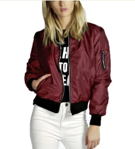 Women’s Autumn and Spring Fashion Top Coat Stand Collar Slim Outerwear Solid Color Zippered Jacket