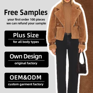 Women’s Aviator Jacket Sherpa Biker Jacket Faux Shearling Coat Warm Winter Jacket Plus Size OEM ODM Factory Price Free Sample