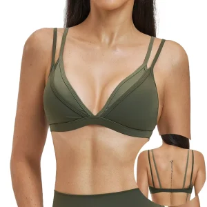 Women’s Backless Yoga Bra Double Layer Color Blocked Outdoor Casual Sports Bra