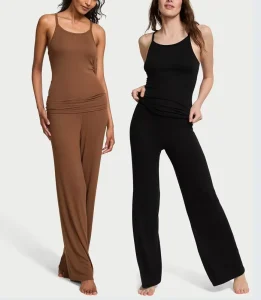Women’s Bamboo Cotton Lounge Pants Sleepwear Summer Rib PJ Pajamas Loungewear Sets for Autumn and Spring