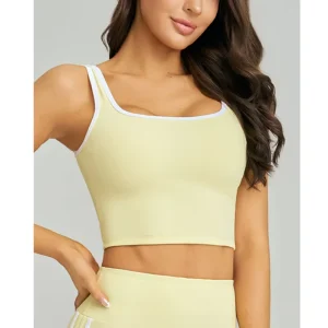 Women’s Basic Square Neck Tank Tops Ribbed Longline Open Back Sports Bra Custom