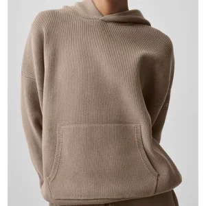 Women’s Beige Breathable Streetwear Knit Hoodie 100% Acrylic Winter Sweatshirt