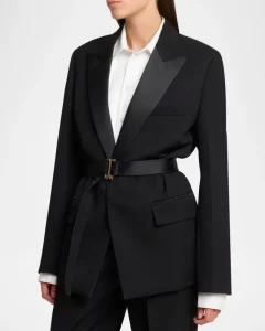 Women’s Black Belted Blazer Custom Plus Size Office Work Jacket