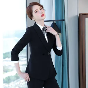 Women’s Blazer Suits Two Piece Solid Work Pant Suit for Women Business Office Leisure Lady Suits Sets