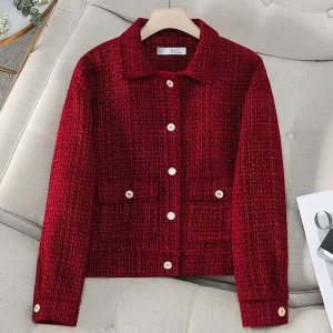 Women’s Blazers Simple and Elegant Fragrant Tweed Coat for Fall Winter New Casual Joker Doll Collar Design
