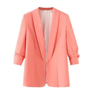 Women’s Blazers Solid Color Lapel Long Sleeve Pleated Casual Blazers