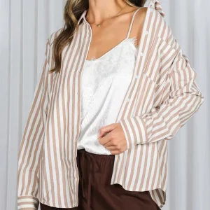 Women’s Blouses Shirts Elegant Premium Soft Breathable Cotton Blend Vertical Stripe Oversized Button Up Women’s Shirts