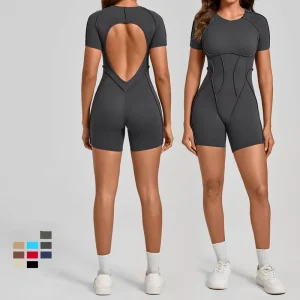 Women’s Bodysuits Hollow Back Fitness Jumpsuit 3D Seam Yoga Bodysuit Shaping Workout Romper Gym Wear