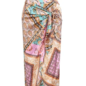 Women’s Boho Floral Paisley Printed High Waist Ruffles Midi Skirt Natural Waistline Anti-Wrinkle Quick Dry Summer
