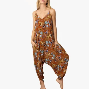 Women’s Boho Floral Print Spaghetti Strap Harem Jumpsuit Loose Casual Sleeveless Romper for Summer Beach & Daily Wear