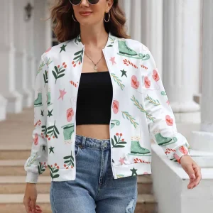 Women’s Bomber Jacket Zipper Up Sublimated Printing Baseball Blank Varsity Jacket