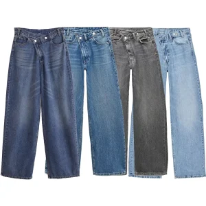 Women’s Breathable Baggy Jeans Summer Casual Double Breasted High Waist Denim Pants Wide Legged Straight Style Washed