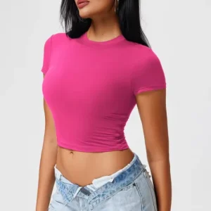 Women’s Breathable Fitness Tops Women’s Versatile Fitness T Shirt High Stretch Slim Fit Cropped Workout Top for Yoga & Pilates