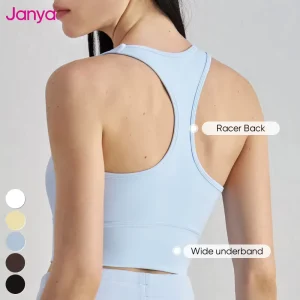Women’s Breathable Gym Fitness Bras U-Neck Sleeveless Workout Running Tops Racer Back Yoga Sports Bra Front