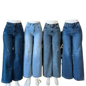 Women’s Breathable High Waist Casual Jeans American Retro Style Regular Fit Colored Wash Button Detail