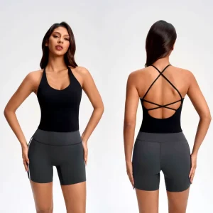 Women’s Breathable Lightweight Yoga Bra Vest with Cross-Back Design Bra Pads Four-Way Stretch for Fitness Sports Running Pilates