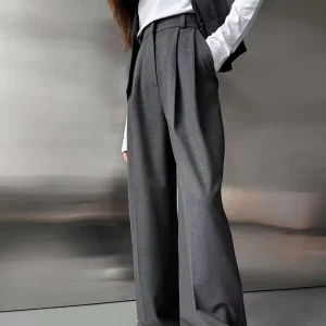 Women’s Breathable Loose Trousers Ladies Wide Leg Pants Mid Waist Casual Style Zipper Fly Closure One Size Fits Autumn Season