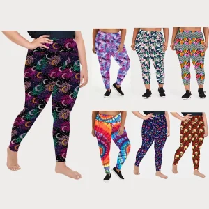Women’s Breathable Plus Size 5XL Leggings Celestial Leaves Print Elasticity Pants