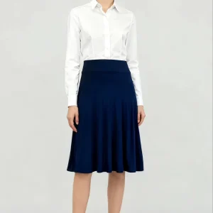 Women’s Breathable Silk A Line Pleated Office Midi Skirt Long Summer Skirt Plain Dyed