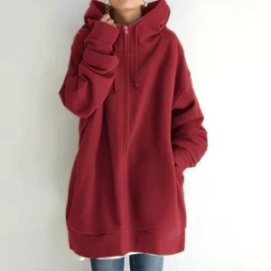 Women’s Breathable Streetwear Zip up Hoodies Oversized Fall Hooded Sweatshirts Casual Long Fleece Jacket Coats with Pockets