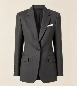 Women’s Breathable Woven Solid Color Long sleeved V neck Blazer Button down Cardigan Slim Fit with Pockets 220g Front Logo