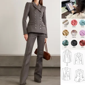 Women’s Brown Double Breasted Blazer Slim Fit Multi Button Design Elegant Office Blazer Jacket