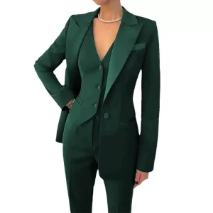 Women’s Business 3 Pieces Slim Fit Solid Color Lapel Suit (Blazer+Vest+Pants) Single Button Woven