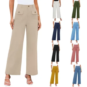 Women’s Business Casual Pants with Pockets High Waist Wide Legs and Stretch Fashion