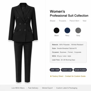 Women’s Business Elegant Suit Sets Polyester/Cotton Full Sleeve V-neck Spring Uniform Anti-shrink Regular Fit Knee
