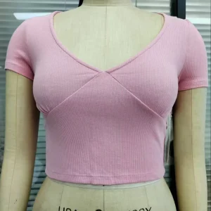 Women’s Bust Shirring Short Crop Top 95% Cotton 5% Spandex High Breathable New Style Casual Solid Summer