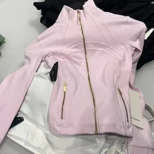 Women’s Buttery Soft Yoga Jacket Slim Fit Full Zip Sports Jacket with Gold Zippers for Running Gym and Daily Athleisure Wear