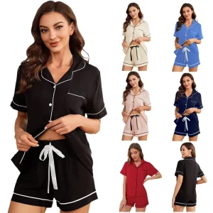 Womens Button Down Pajamas Set Short Sleeve Sleepwear Bride Soft Pj Lounge Sets