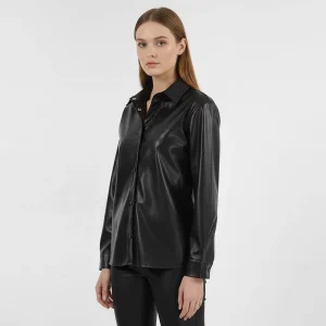 Women’s Button Down Sheep Skin Blazer Jacket PU Long Sleeve Custom Logo Embroidery Autumn Waterproof Vintage