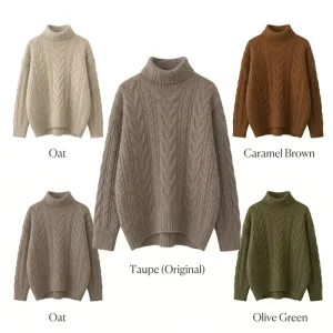 Women’s Cable Knit Turtleneck Sweater and Skirt Set Cashmere Wool Chunky Pullover Winter Warm Knitwear Two Piece Outfit