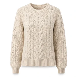 Women’s Cable Knit Winter Pullover Long Sleeve Fashion Top with Front Logo and Embroidery Button Decoration