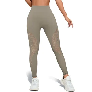 Women’s Camel High Waist Yoga Leggings with Side Cutouts Distressed Holes Booty Lift Design Breathable and High Stretch