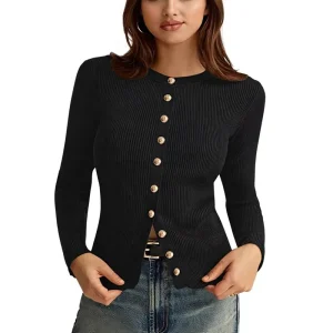Women’s Cardigan Sweater Lightweight and Long-Sleeved with Button Design and Ribbed Knitting (customizable)