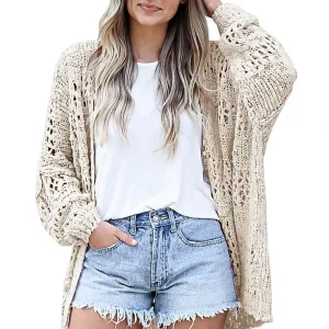 Women’s Cardigan Sweater in Bohemian Style Pure Color Loose Fit Front opening Jacket for Spring (customizable)
