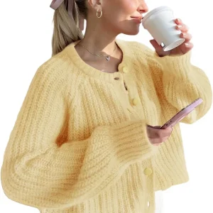 Women’s Cardigan Sweater with Buttons, Long Sleeves, Soft Knitting, Autumn Front-opening Loose Casual Jacket (customizable)