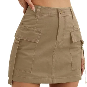 Women’s Cargo Short Mini Pencil High Waist Knit Skirt With Pockets Vintage Midi