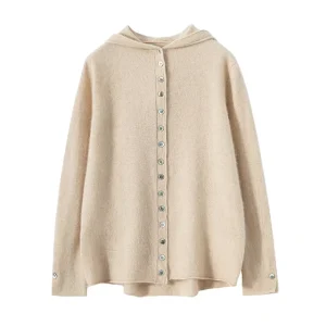 Women’s Cashmere Cardigan Casual Loose Knit Cardigan With Hoodie 12gg Single Breasted Cardigan For Autumn