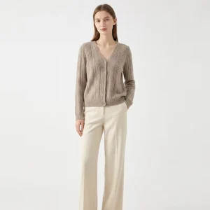 Women’s Cashmere Cardigan V Neck Split Knit Premium Casual Cardigan