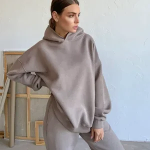 Women’s Casual 100% Cotton High Quality Knitted Sweatshirt and Sweatpants Hoodie 2 Piece Loungewear Set