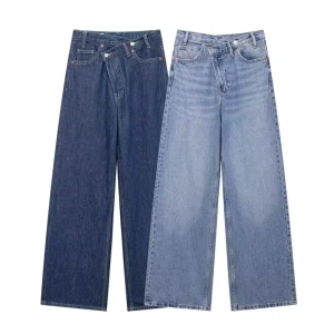 Women’s Casual Asymmetric All-match High Waist Loose Jeans