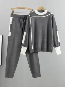Women’s Casual Autumn Winter Two Piece Knit Set Sexy Mix Top and Pants One Size Skinny Fit Solid Pattern