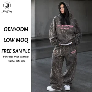 Women’s Casual Baggy Puff Printing 2Pcs Set Custom Camo Printed Hoodie Sweatshirt Pants Set Puls Size Sport Tracksuit For Girl